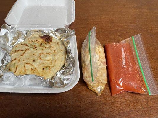 carryout: pupusas w/ curtido & salsa roja