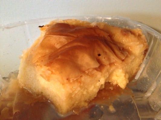 Insides of phyllo-flan thingy. Good, sweet, huge.