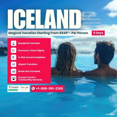 For just $849 per person, this package includes round-trip airfare, accommodation, and guided tours of Iceland's breathtaking landscapes.