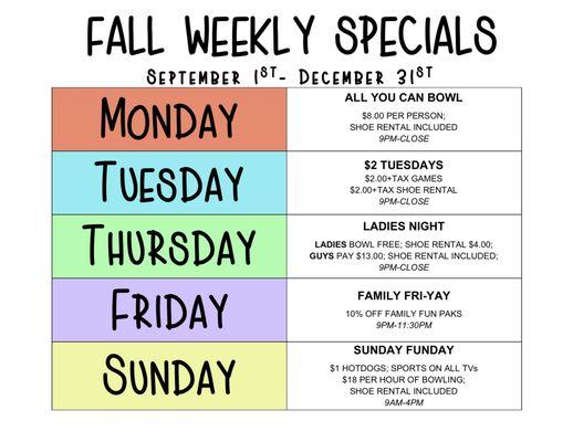 Fall Weekly Specials!