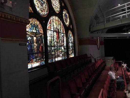 Inside view of left balcony stain glass