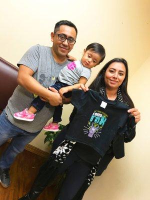 These parents were ready to show off their Rodeo merch after a successful pediatric visit!