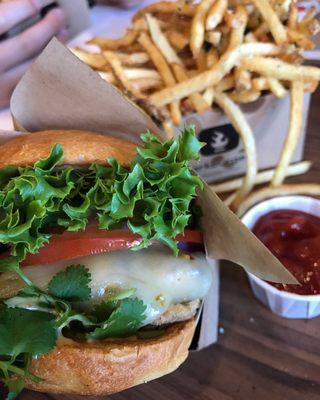 Chicken burger with truffle fries! FAVORITE