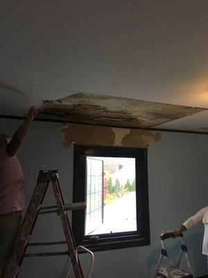 Water damage repair, we replace plaster and drywall  and paint the room.