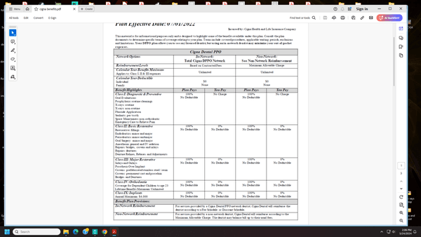 document showing no co pays  or amount owed for the services