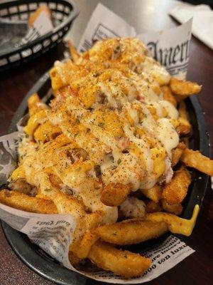 Loaded cheesy fries with crab