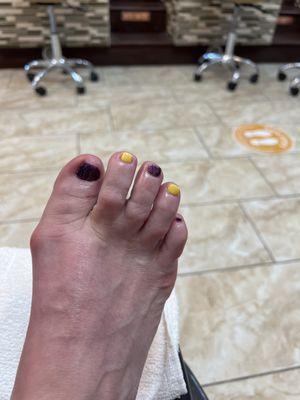 Purple and gold toes