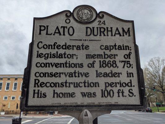 Plato Durham Historical Marker