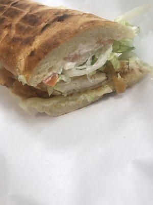 Chicken Finger sub. Extra onions and lettuce no oil. Ordered from work. They came pretty fast and the staff was really nice