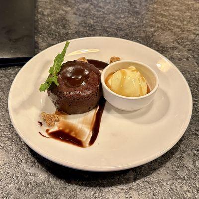 Chocolate lava cake with ice cream