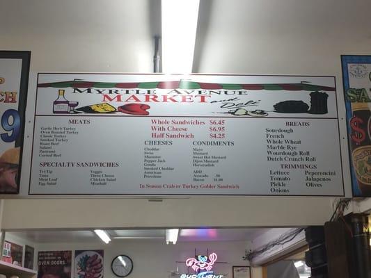 Deli sandwich menu as of Dec 2014