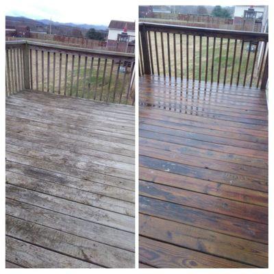 A deck before it's cleaned and ready for staining