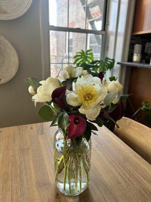 Gorgeous peony and calla lily bouquet from Quinn Florist