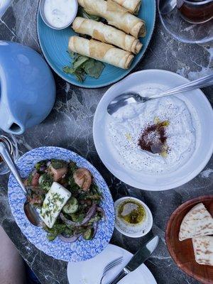 Village Salad, lebne and Borek Sharing