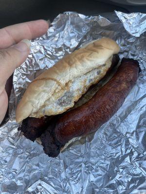 Double sausage with egg