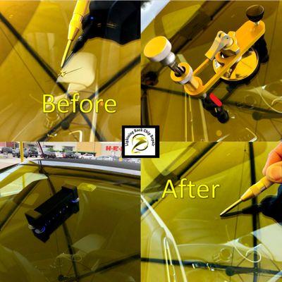 before and after, Lightning Rock Chip Repair, Windshield repair, crack repair, windscreen repair, auto glass repair certified tech