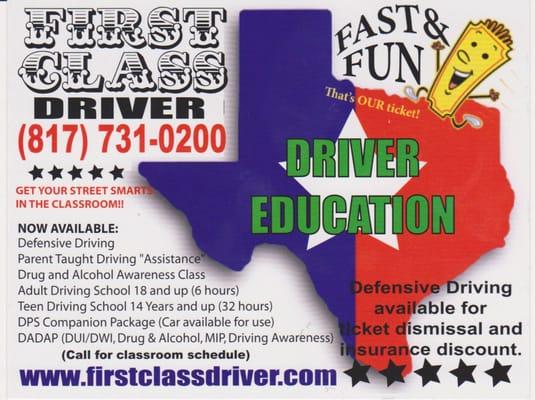 Driver Ed for teens and adults.  Driving Skills ROAD TEST for teens.  Driving Safety for ticket dismissal and insurance discount.