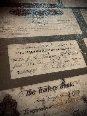 Very unique table tops had old checks.