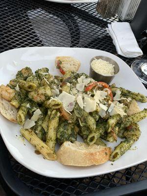 Penny pasta with blackened shrimp really good pesto and awesome service!