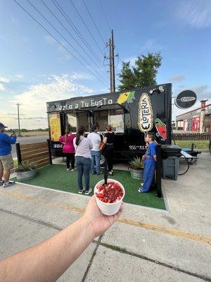 Food truck is located in the corner of a tire shop right behind h‑e‑b on ware and pecan