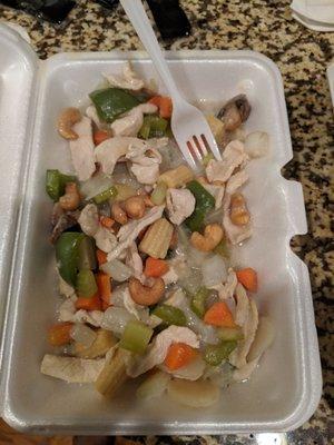 Cashew chicken. Not good at all. To the trash.