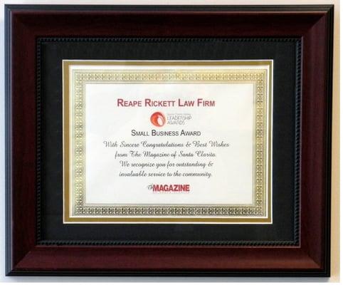 The Reape-Rickett Law Firm is the recipient of the 2012 Santa Clarita Valley Leadership Awards, Small Business of the Year Award