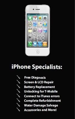 iPhone Specialists offering all repairs and unlocking services.