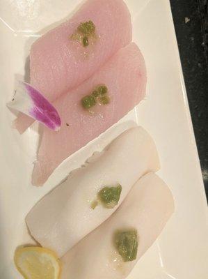 Escolar and yellowtail belly sushi