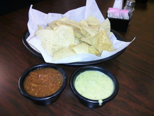 Chips and warm salsa.