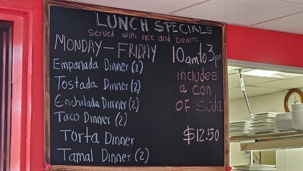 Lunch special menu Jan 2024