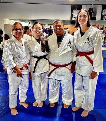 At our belt ceremony with Keyoshi Olinda. My wife, daughter and I promoted to our next belt.