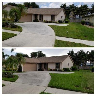 Before and after of a yard on our fertilizer program. Photos taken 30 days apart