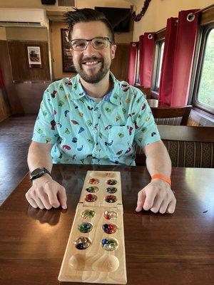 Mancala on the train at halloweentime