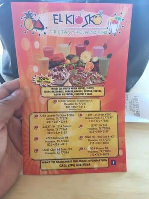 Front of the menu