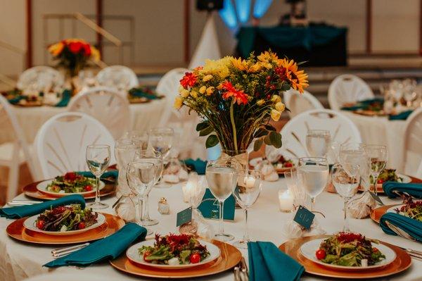 TYTC wedding set-up (salad/first course). Note: linens and china rented by TYTC from DC Events.