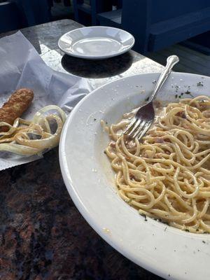 To the right is the carbonara to the left or the onions I removed