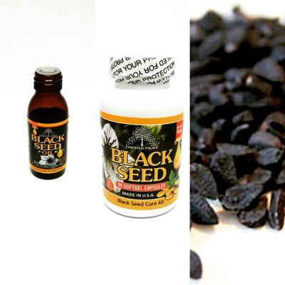 Organic Black Seed. Available in oil form, oil-filled veggie gel caps, and powder.