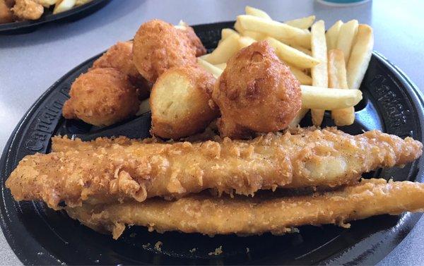 Three piece fish meal with extra hush puppies