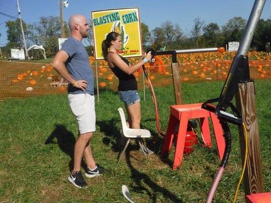 Our fall events include our corn cannons.  You can shoot ears of corn at targets in the field  Fun for all ages.