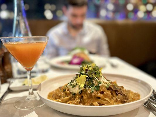 Fresh Tagliatelle Pasta and Mediterano cocktail