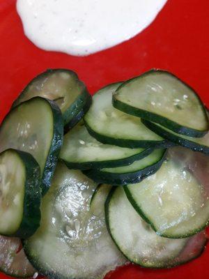 watery cucumbers from the once again messy salad bar.