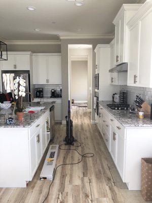 Floors in the kitchen which is a little tricky to put under appliances.