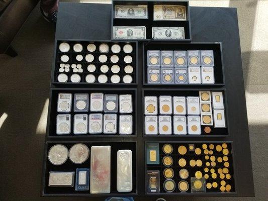 Our inventory includes rare gold coins, silver coins, and rare cash denominations.