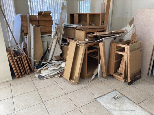 Call 1888-EGO- Junk for all your kitchen cabinets Removal, demolition needs and haul away.