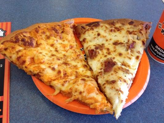 Slice of Buffalo Wing (left) and Chicken Bacon Ranch (right).  Their chicken wing is still my favorite.