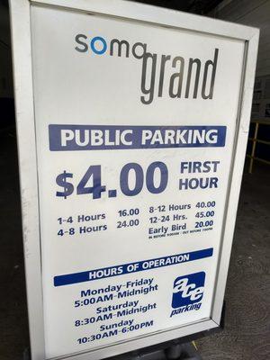 Parking rates as of September, 2019