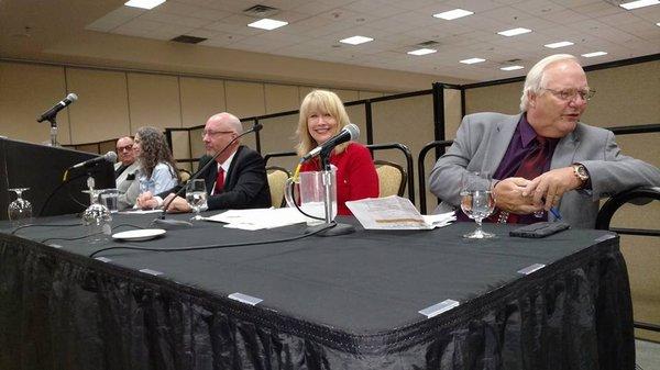 Celeste Hackett on the National Guild of Hypnotists conference panel at Solid Gold in Las Vegas.