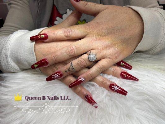 Long Acrylic Set, Coffin Shape, with Christmas design