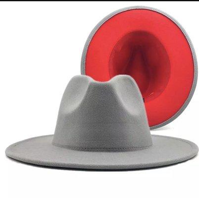 Gray and red bottom fedora hat