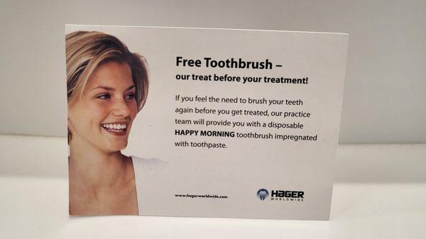 This is cool, free tooth brush.